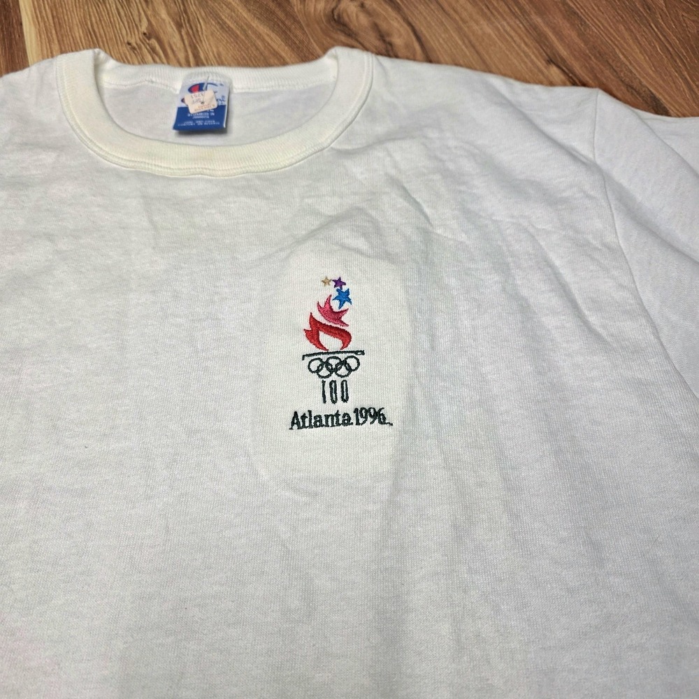 Vintage Atlanta 1996 Olympics‎ Shirt Mens Large White Champion Tee 90s USA